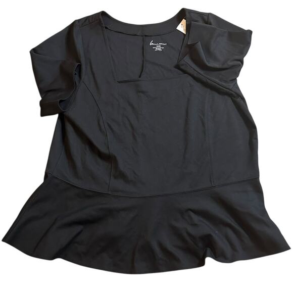 Lane Bryant Square Neck Peplum Top Black Sz 18/20 Work Career Mature Minimalist - Picture 1 of 4